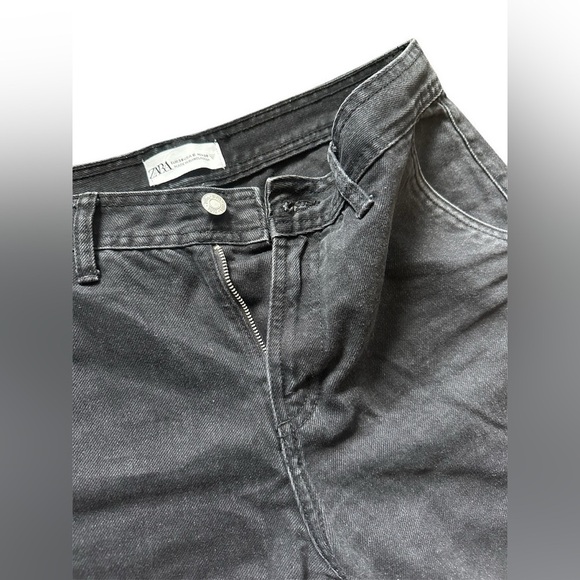 Zara Mid Waist Washed Black Denim Cargo Jeans US 6 - Picture 6 of 14